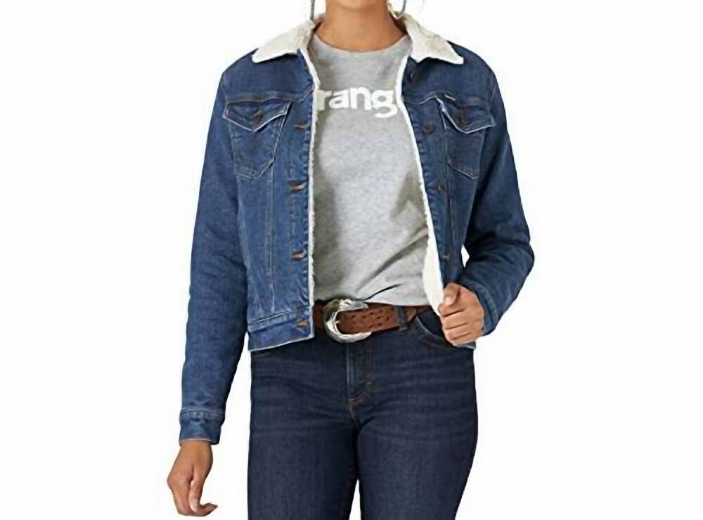 NEW WRANGLER classic western denim sherpa jacket in med wash
